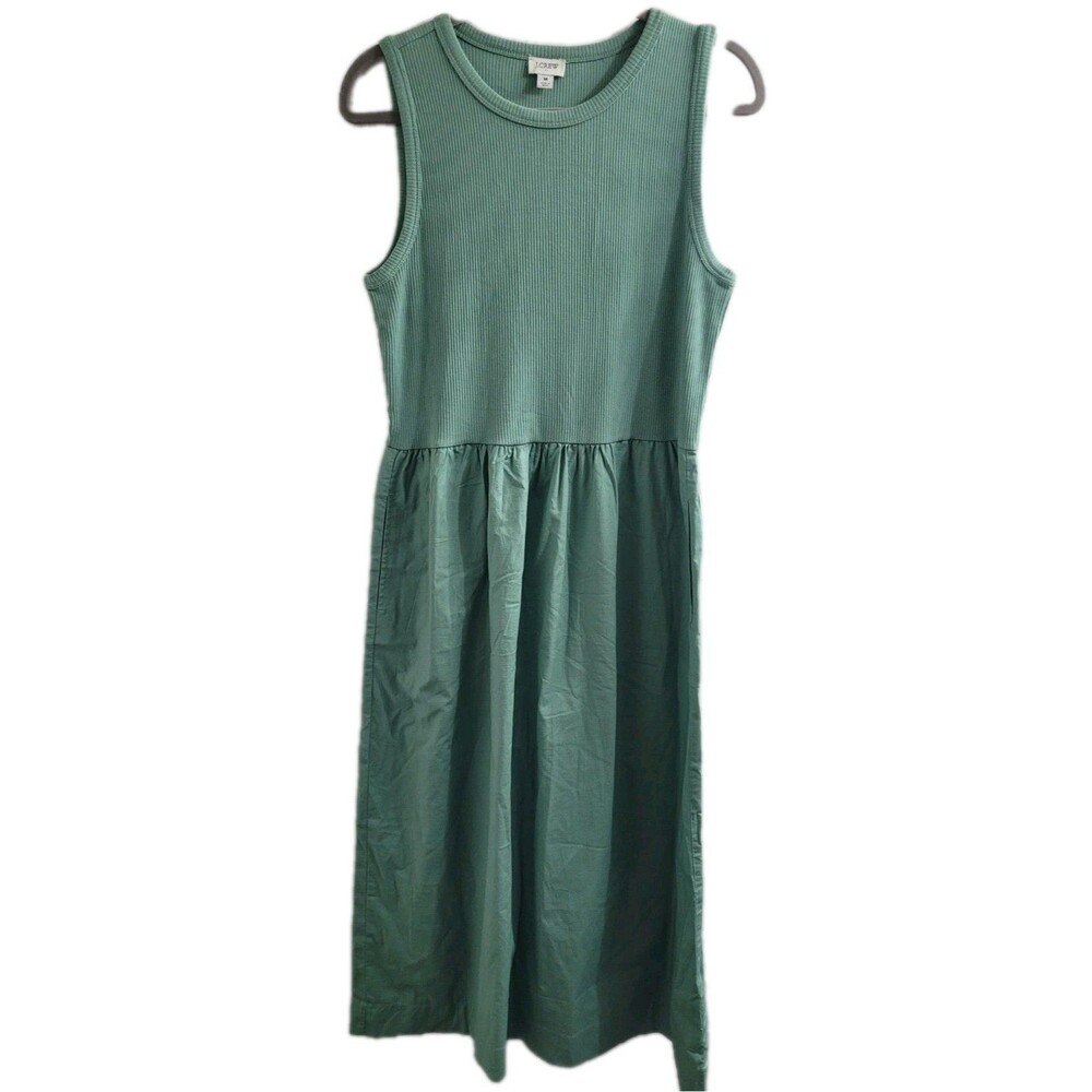 J.Crew Ribbed Knit Mixy Midi Dress Seafoam Green Sleeveless Pockets Medium SUM25